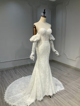 Ostty Puff Sleeve A-Line Wedding Dress with Lace Neckline OST-FP031-25 (Wholesale)